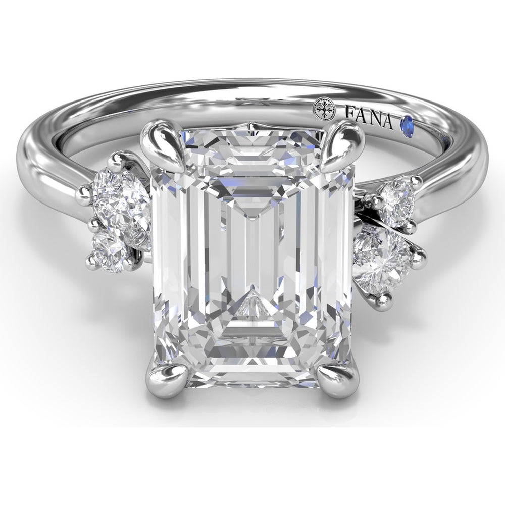 Emerald Cut Engagement Ring Setting with Pear and Round Diamond Accents and Peek-a-Boo Diamond by Fana - 0.25 Carat Total Diamond Weight