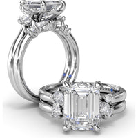Emerald Cut Engagement Ring Setting with Pear and Round Diamond Accents and Peek-a-Boo Diamond by Fana - 0.25 Carat Total Diamond Weight