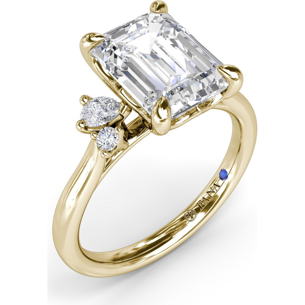 Emerald Cut Engagement Ring Setting with Pear and Round Diamond Accents and Peek-a-Boo Diamond by Fana - 0.25 Carat Total Diamond Weight