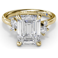 Emerald Cut Engagement Ring Setting with Pear and Round Diamond Accents and Peek-a-Boo Diamond by Fana - 0.25 Carat Total Diamond Weight