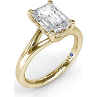 Emerald Cut Engagement Ring Setting with Split Shank and Hidden Halo by Fana - 0.07 Carat Total Diamond Weight