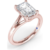 Emerald Cut Engagement Ring Setting with Split Shank and Hidden Halo by Fana - 0.07 Carat Total Diamond Weight