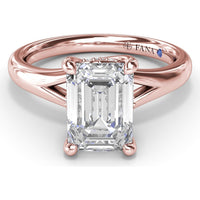 Emerald Cut Engagement Ring Setting with Split Shank and Hidden Halo by Fana - 0.07 Carat Total Diamond Weight