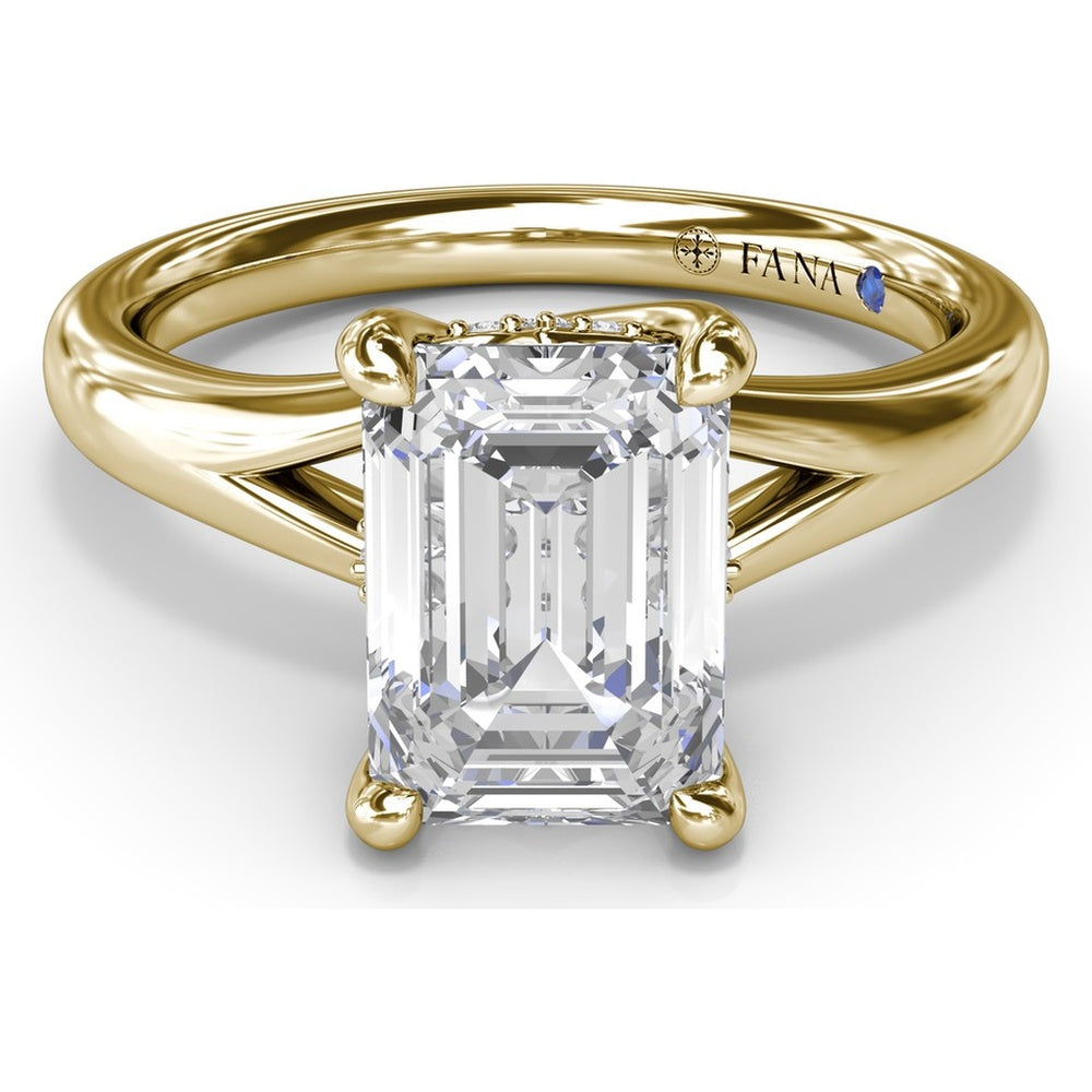 Emerald Cut Engagement Ring Setting with Split Shank and Hidden Halo by Fana - 0.07 Carat Total Diamond Weight