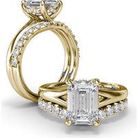 Emerald Cut Engagement Ring Setting with Split Shank and Hidden Halo by Fana - 0.07 Carat Total Diamond Weight