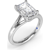 Emerald Cut Engagement Ring Setting with Split Shank and Hidden Halo by Fana - 0.07 Carat Total Diamond Weight