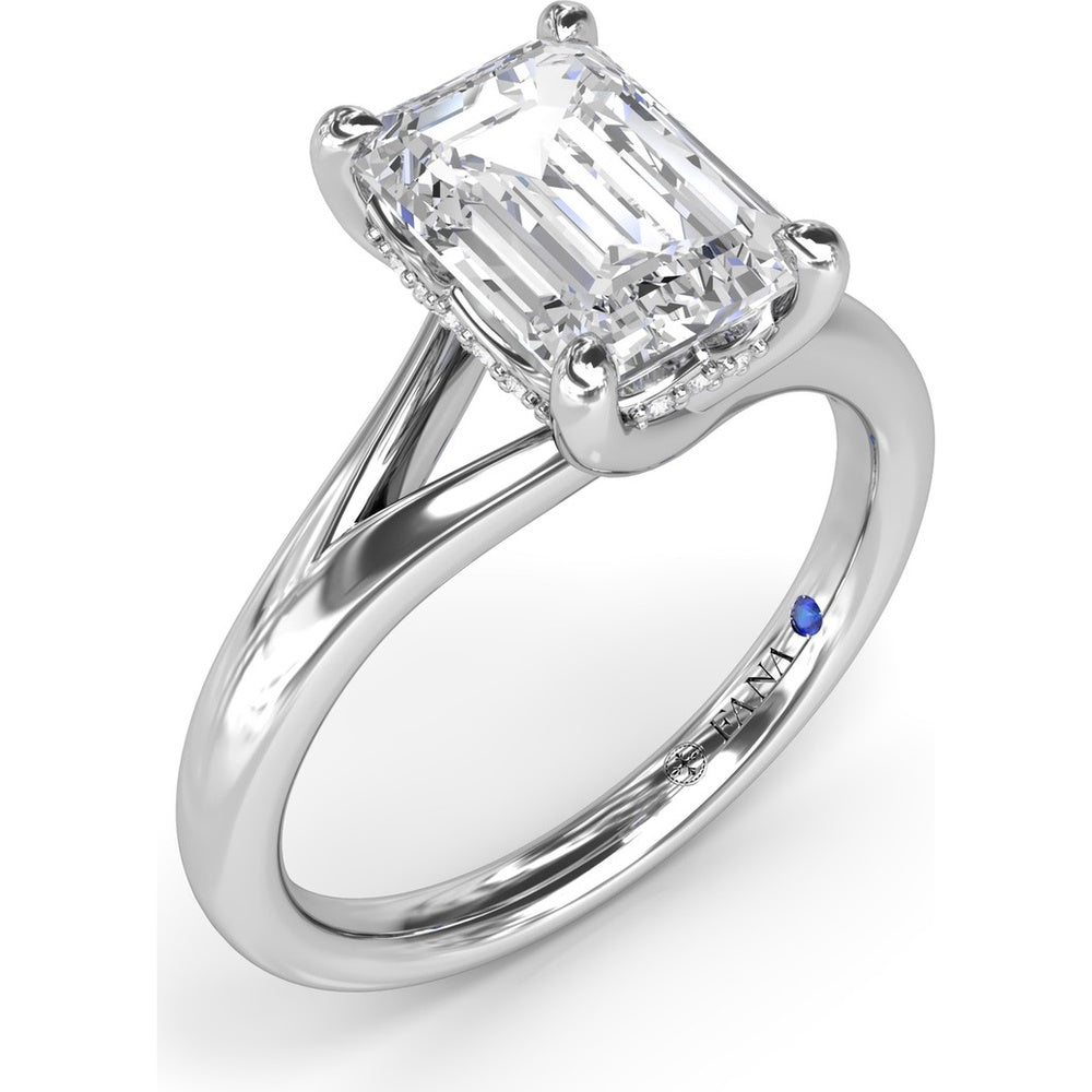 Emerald Cut Engagement Ring Setting with Split Shank and Hidden Halo by Fana - 0.07 Carat Total Diamond Weight