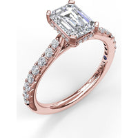 Emerald Cut Engagement Ring Setting with Split Shank Pavé Diamonds and Hidden Halo by Fana - 0.39 Carat Total Diamond Weight