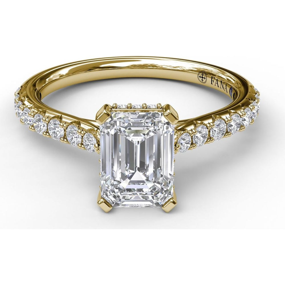 Emerald Cut Engagement Ring Setting with Split Shank Pavé Diamonds and Hidden Halo by Fana - 0.39 Carat Total Diamond Weight