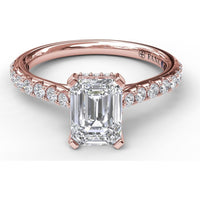 Emerald Cut Engagement Ring Setting with Split Shank Pavé Diamonds and Hidden Halo by Fana - 0.39 Carat Total Diamond Weight