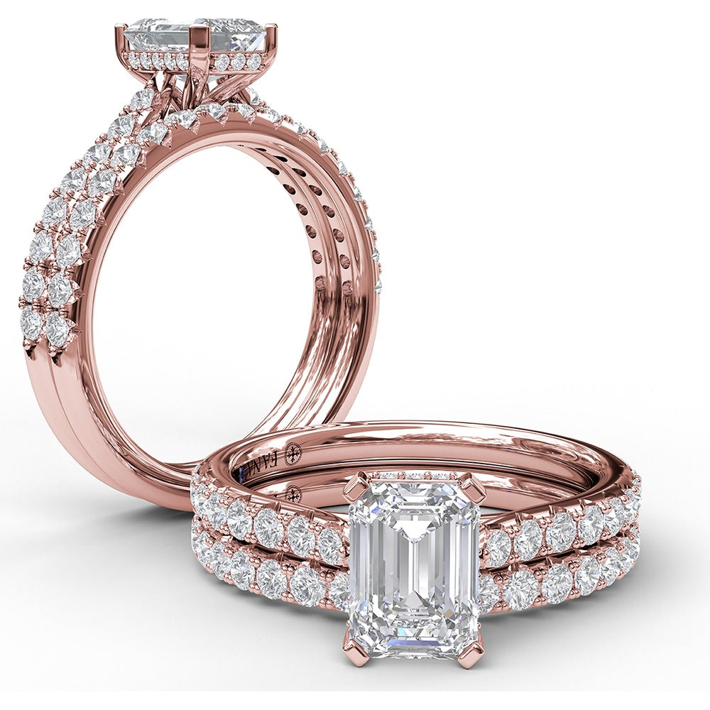Emerald Cut Engagement Ring Setting with Split Shank Pavé Diamonds and Hidden Halo by Fana - 0.39 Carat Total Diamond Weight