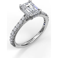 Emerald Cut Engagement Ring Setting with Split Shank Pavé Diamonds and Hidden Halo by Fana - 0.39 Carat Total Diamond Weight