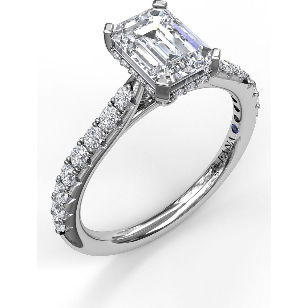 Emerald Cut Engagement Ring Setting with Split Shank Pavé Diamonds and Hidden Halo by Fana - 0.39 Carat Total Diamond Weight
