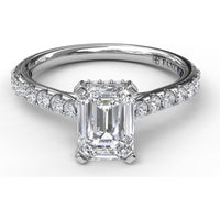 Emerald Cut Engagement Ring Setting with Split Shank Pavé Diamonds and Hidden Halo by Fana - 0.39 Carat Total Diamond Weight