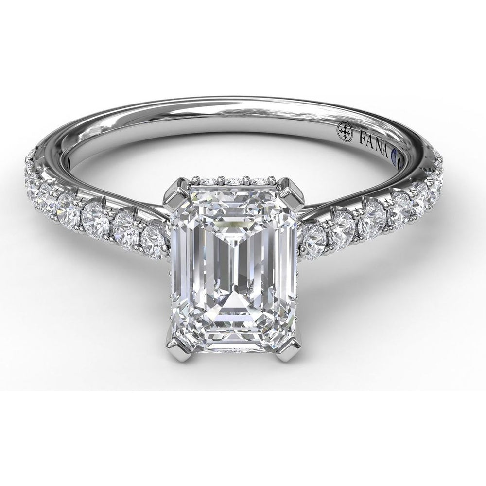 Emerald Cut Engagement Ring Setting with Split Shank Pavé Diamonds and Hidden Halo by Fana - 0.39 Carat Total Diamond Weight