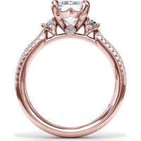 Emerald Cut Engagement Ring Setting with Split Shank Pavé Diamonds by Fana - 0.42 Carat Total Diamond Weight