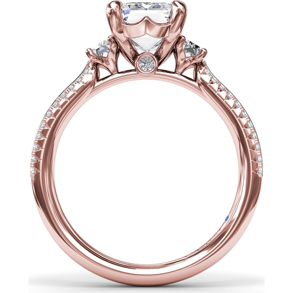 Emerald Cut Engagement Ring Setting with Split Shank Pavé Diamonds by Fana - 0.42 Carat Total Diamond Weight