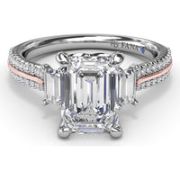 Emerald Cut Engagement Ring Setting with Split Shank Pavé Diamonds by Fana - 0.42 Carat Total Diamond Weight