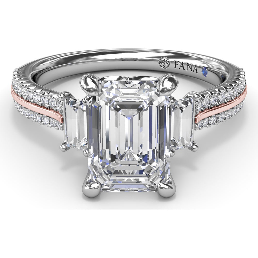 Emerald Cut Engagement Ring Setting with Split Shank Pavé Diamonds by Fana - 0.42 Carat Total Diamond Weight
