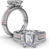 Emerald Cut Engagement Ring Setting with Split Shank Pavé Diamonds by Fana - 0.42 Carat Total Diamond Weight
