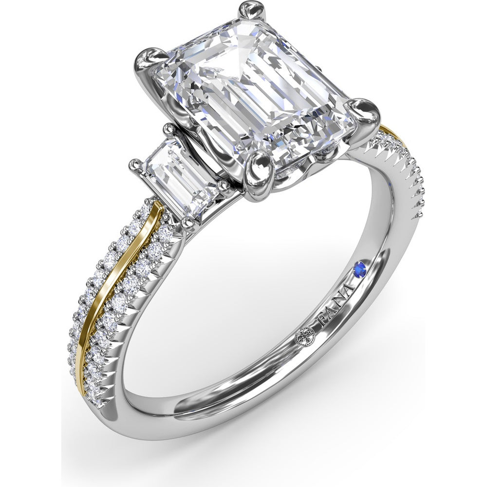 Emerald Cut Engagement Ring Setting with Split Shank Pavé Diamonds by Fana - 0.42 Carat Total Diamond Weight
