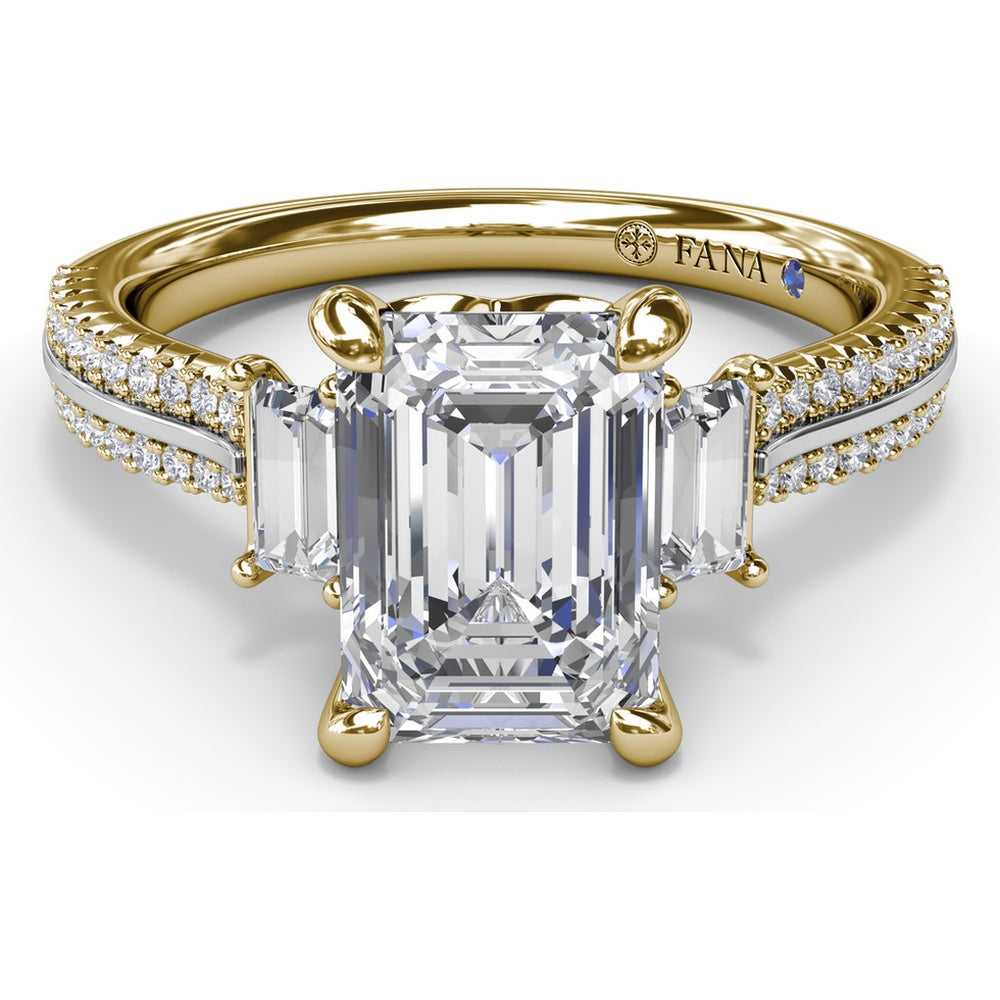 Emerald Cut Engagement Ring Setting with Split Shank Pavé Diamonds by Fana - 0.42 Carat Total Diamond Weight