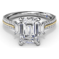 Emerald Cut Engagement Ring Setting with Split Shank Pavé Diamonds by Fana - 0.42 Carat Total Diamond Weight