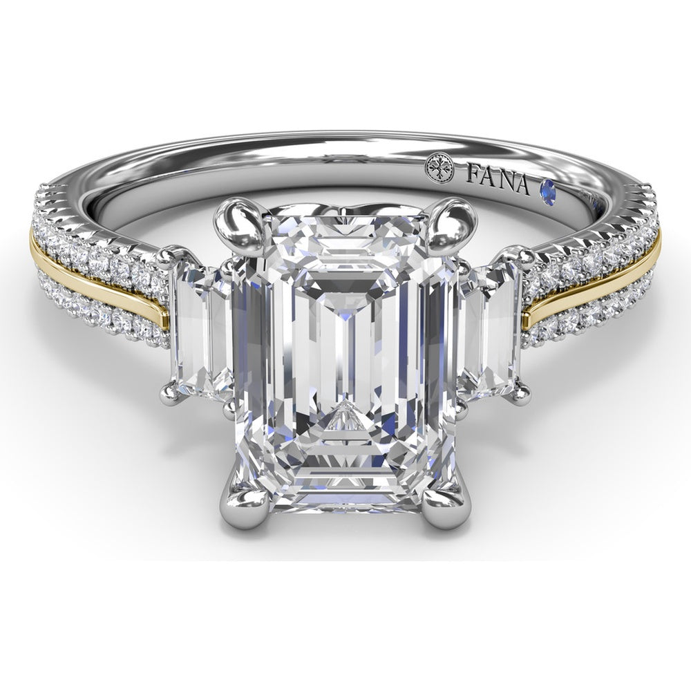 Emerald Cut Engagement Ring Setting with Split Shank Pavé Diamonds by Fana - 0.42 Carat Total Diamond Weight