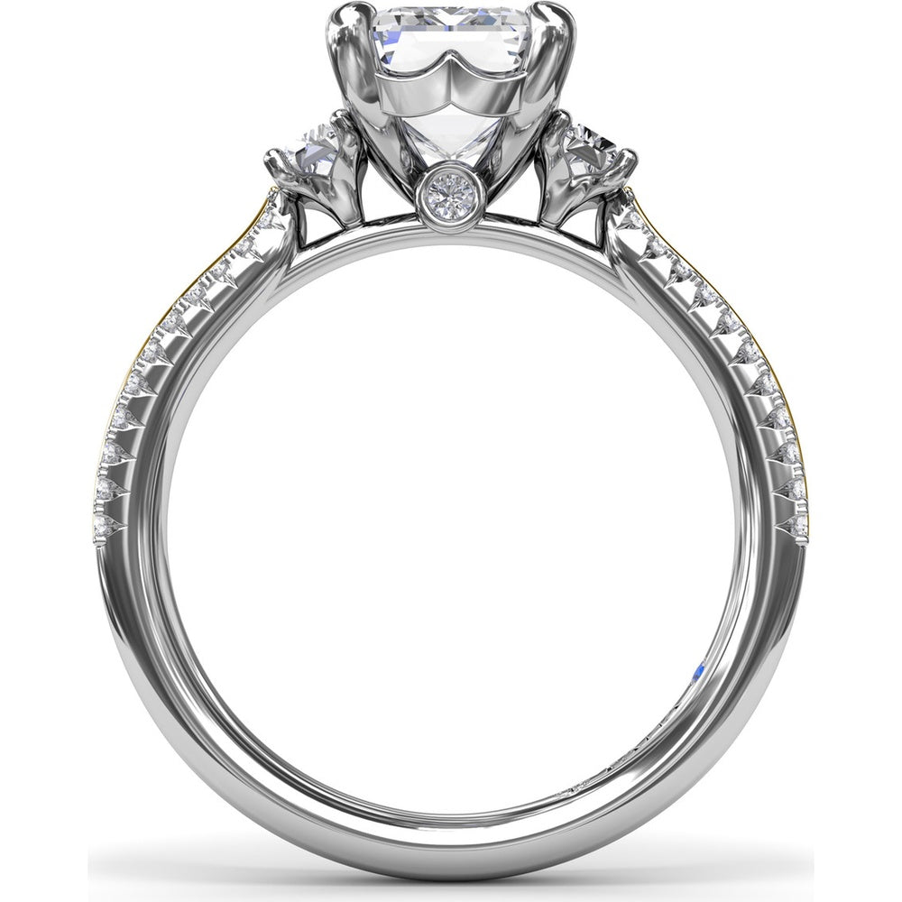 Emerald Cut Engagement Ring Setting with Split Shank Pavé Diamonds by Fana - 0.42 Carat Total Diamond Weight