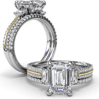 Emerald Cut Engagement Ring Setting with Split Shank Pavé Diamonds by Fana - 0.42 Carat Total Diamond Weight