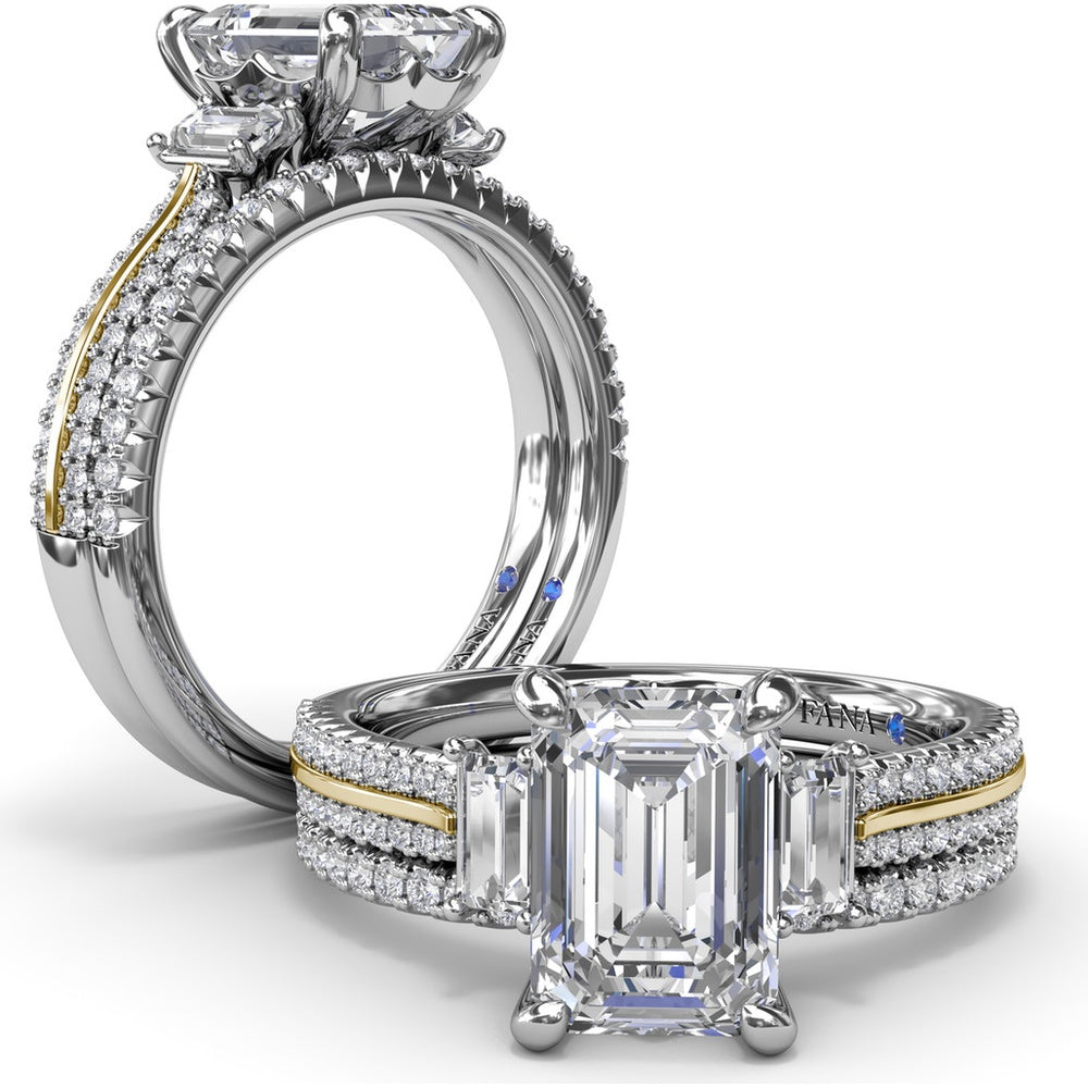 Emerald Cut Engagement Ring Setting with Split Shank Pavé Diamonds by Fana - 0.42 Carat Total Diamond Weight