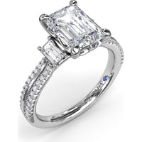 Emerald Cut Engagement Ring Setting with Split Shank Pavé Diamonds by Fana - 0.42 Carat Total Diamond Weight