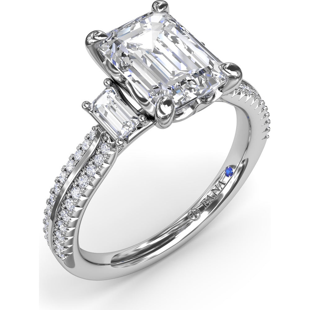 Emerald Cut Engagement Ring Setting with Split Shank Pavé Diamonds by Fana - 0.42 Carat Total Diamond Weight