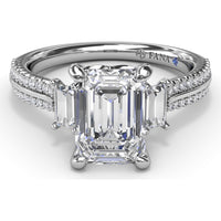 Emerald Cut Engagement Ring Setting with Split Shank Pavé Diamonds by Fana - 0.42 Carat Total Diamond Weight
