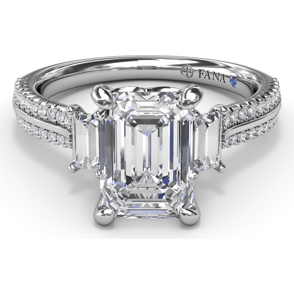 Emerald Cut Engagement Ring Setting with Split Shank Pavé Diamonds by Fana - 0.42 Carat Total Diamond Weight