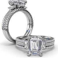 Emerald Cut Engagement Ring Setting with Split Shank Pavé Diamonds by Fana - 0.42 Carat Total Diamond Weight