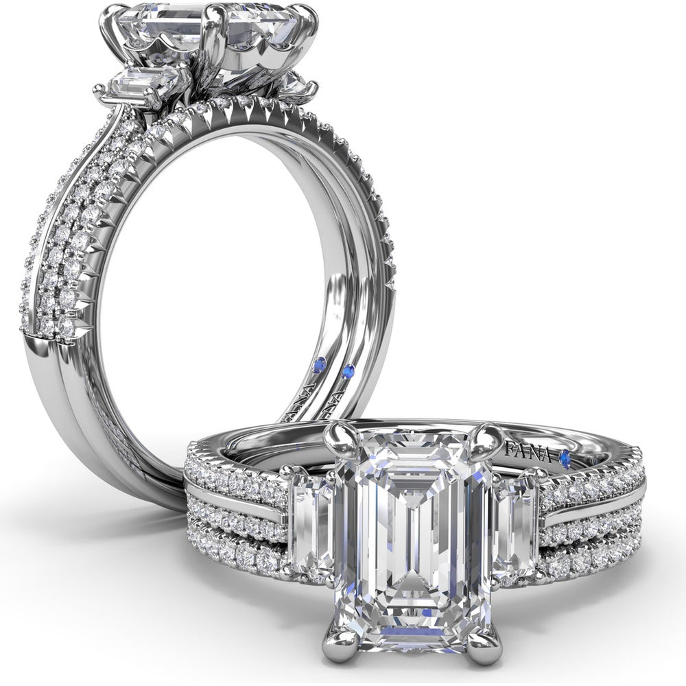 Emerald Cut Engagement Ring Setting with Split Shank Pavé Diamonds by Fana - 0.42 Carat Total Diamond Weight