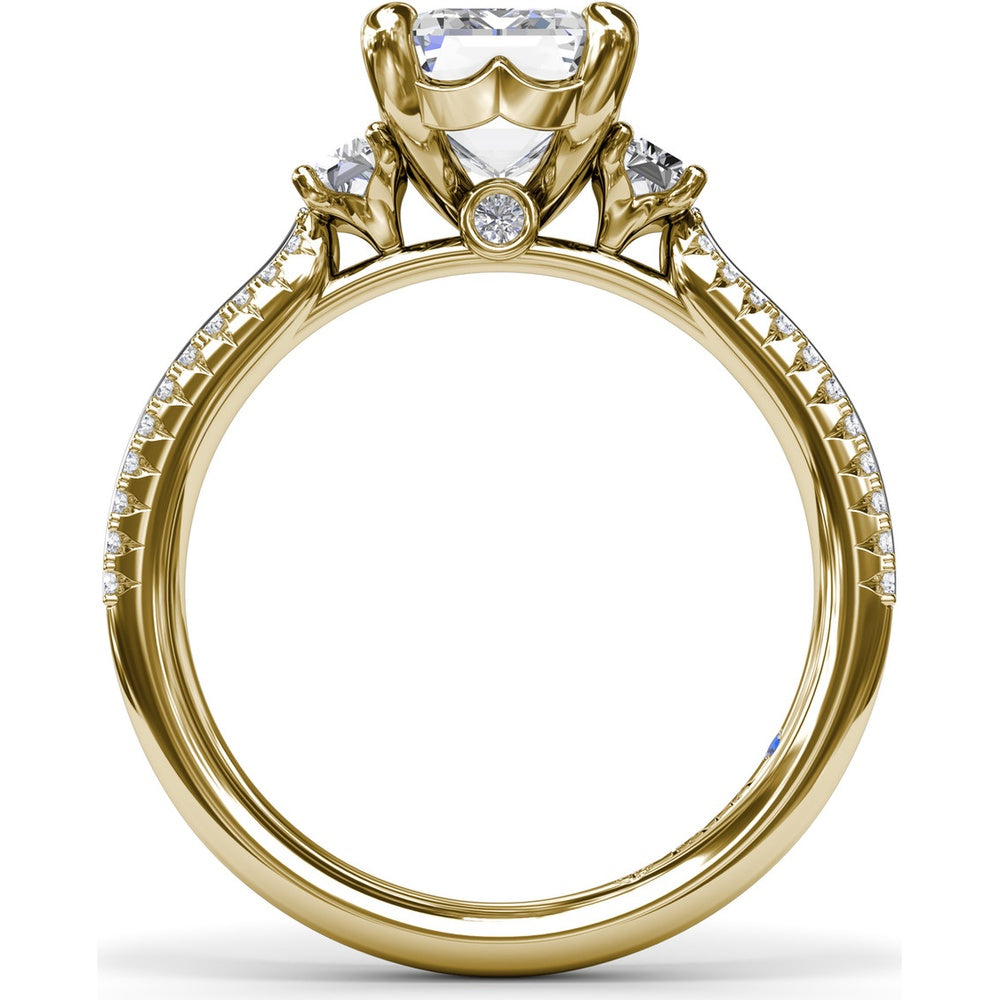 Emerald Cut Engagement Ring Setting with Split Shank Pavé Diamonds by Fana - 0.42 Carat Total Diamond Weight
