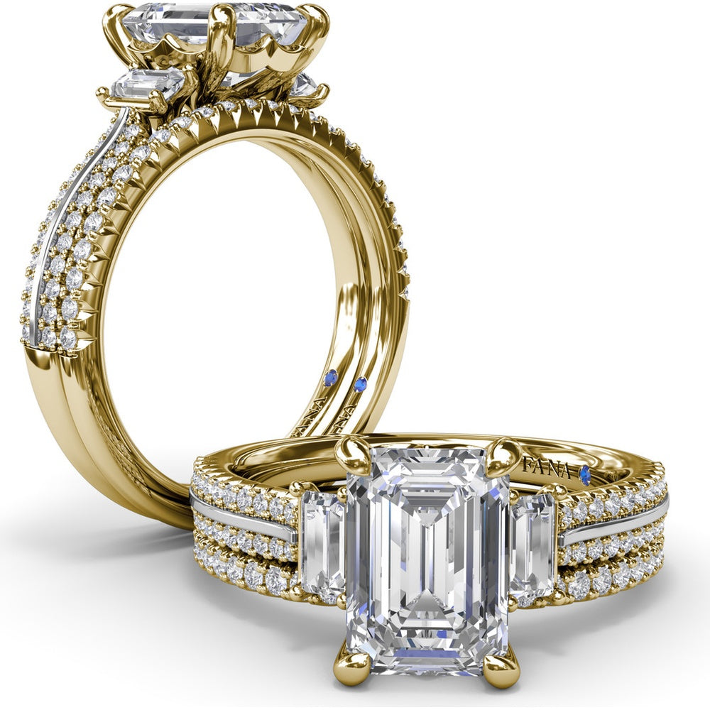 Emerald Cut Engagement Ring Setting with Split Shank Pavé Diamonds by Fana - 0.42 Carat Total Diamond Weight