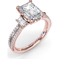 Emerald Cut Engagement Ring Setting with Split Shank Pavé Diamonds by Fana - 0.42 Carat Total Diamond Weight