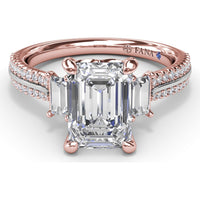 Emerald Cut Engagement Ring Setting with Split Shank Pavé Diamonds by Fana - 0.42 Carat Total Diamond Weight