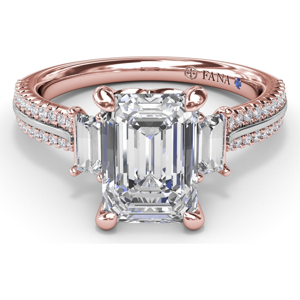 Emerald Cut Engagement Ring Setting with Split Shank Pavé Diamonds by Fana - 0.42 Carat Total Diamond Weight