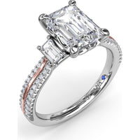 Emerald Cut Engagement Ring Setting with Split Shank Pavé Diamonds by Fana - 0.42 Carat Total Diamond Weight