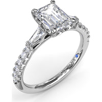 Emerald Cut Engagement Ring Setting with Tapered Baguette and Pavé Round Diamonds by Fana - 0.38 Carat Total Diamond Weight