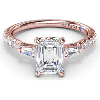 Emerald Cut Engagement Ring Setting with Tapered Baguette and Pavé Round Diamonds by Fana - 0.38 Carat Total Diamond Weight