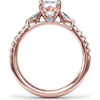 Emerald Cut Engagement Ring Setting with Tapered Baguette and Pavé Round Diamonds by Fana - 0.38 Carat Total Diamond Weight