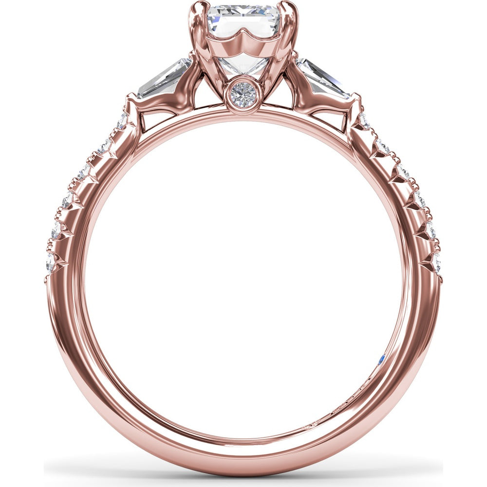Emerald Cut Engagement Ring Setting with Tapered Baguette and Pavé Round Diamonds by Fana - 0.38 Carat Total Diamond Weight