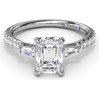 Emerald Cut Engagement Ring Setting with Tapered Baguette and Pavé Round Diamonds by Fana - 0.38 Carat Total Diamond Weight
