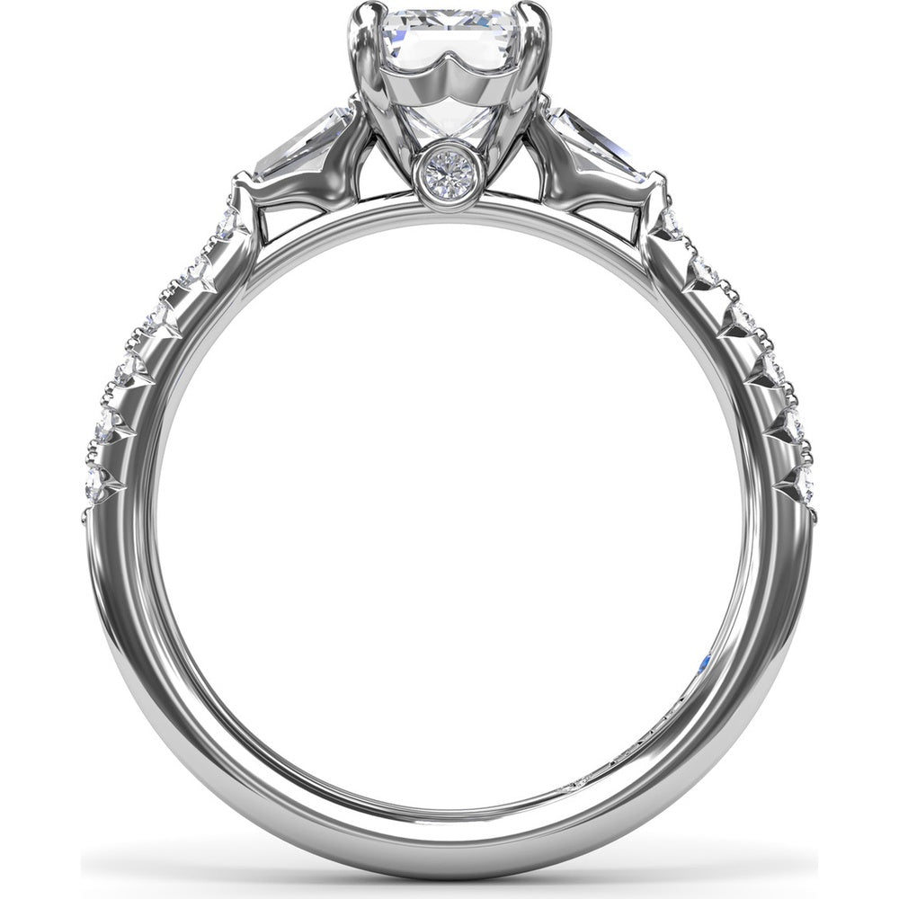 Emerald Cut Engagement Ring Setting with Tapered Baguette and Pavé Round Diamonds by Fana - 0.38 Carat Total Diamond Weight