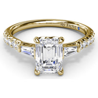 Emerald Cut Engagement Ring Setting with Tapered Baguette and Pavé Round Diamonds by Fana - 0.38 Carat Total Diamond Weight